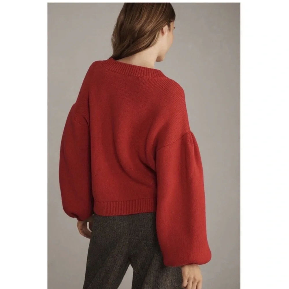 Anthropologie Maeve Graphic ‘Take Me To Milan’ Red Cotton Sweater